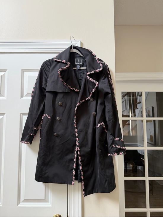 INC International Concepts Jackets & Blazers - INC International Concepts Black Trench Coat with Pink Floral Trim